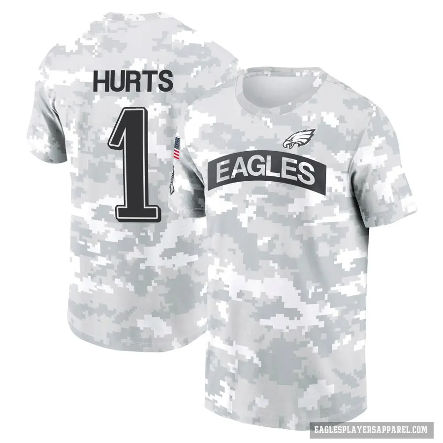 Men's ＃1 Jalen Hurts Philadelphia Eagles Camo Arctic 2024 Salute to Service Performance T-Shirt