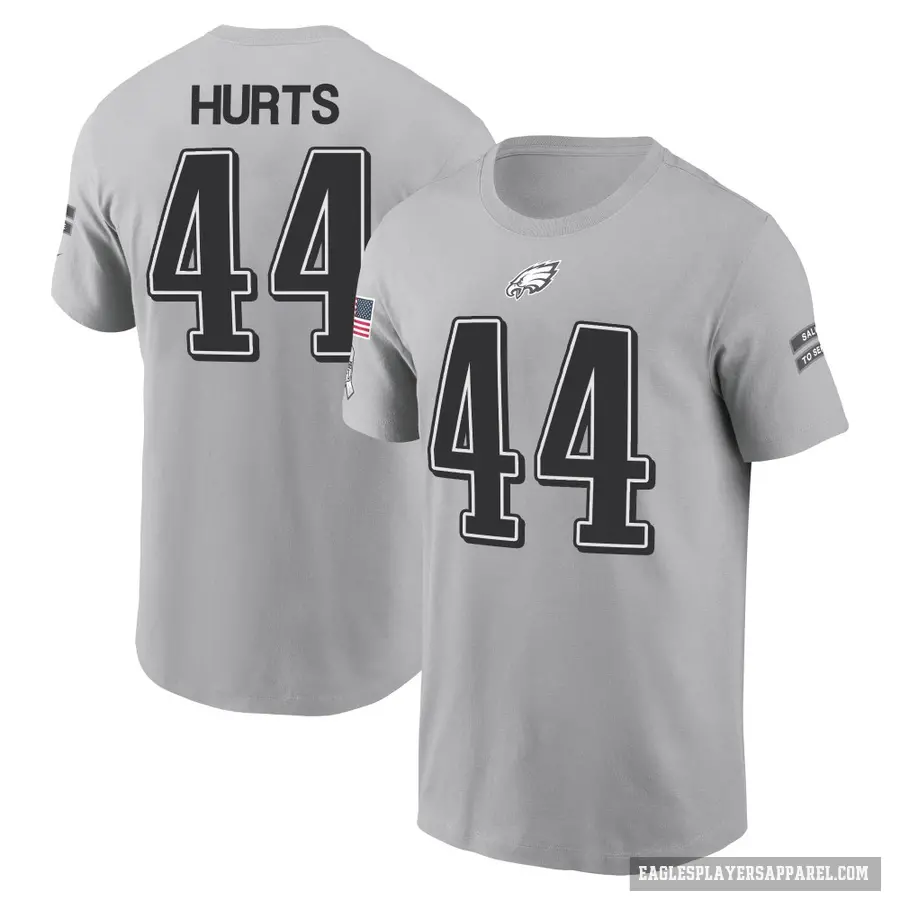 Men's ＃1 Jalen Hurts Philadelphia Eagles Gray 2024 Salute to Service T-Shirt