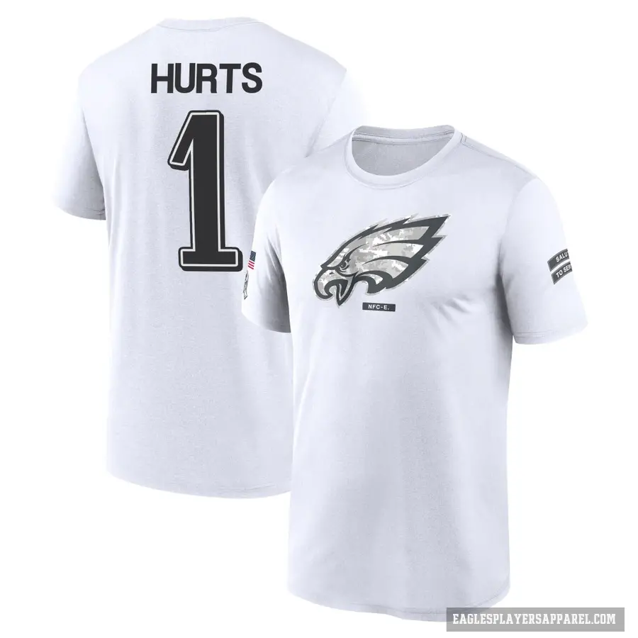 Men's ＃1 Jalen Hurts Philadelphia Eagles White 2024 Salute to Service Performance T-Shirt