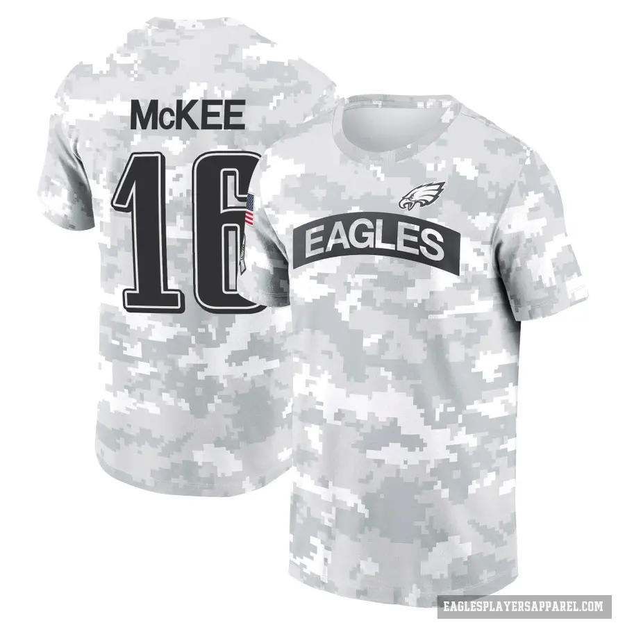Men's ＃16 Tanner McKee Philadelphia Eagles Camo Arctic 2024 Salute to Service Performance T-Shirt