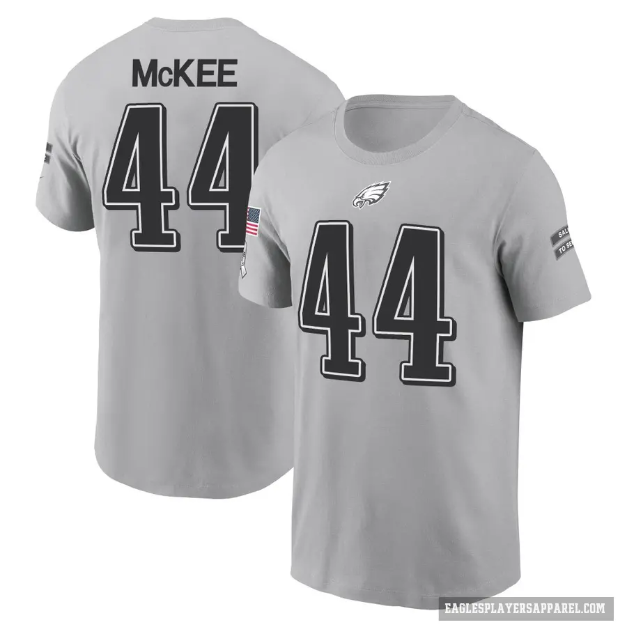 Men's ＃16 Tanner McKee Philadelphia Eagles Gray 2024 Salute to Service T-Shirt