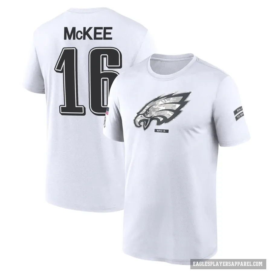 Men's ＃16 Tanner McKee Philadelphia Eagles White 2024 Salute to Service Performance T-Shirt