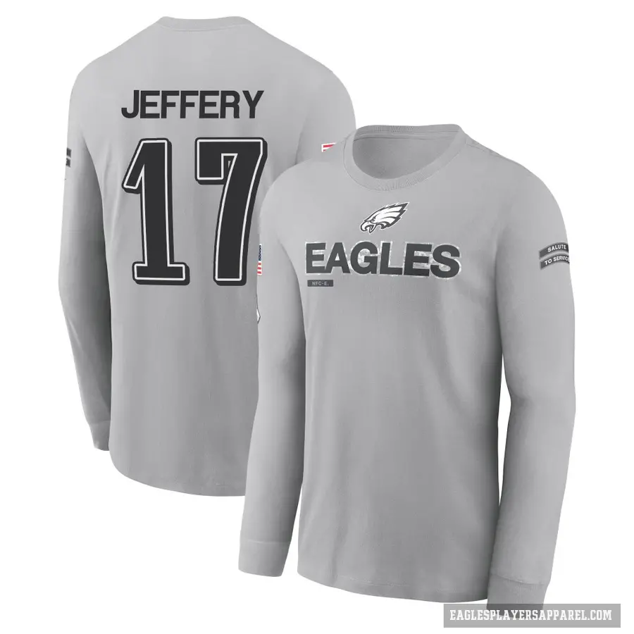 Men's ＃17 Alshon Jeffery Philadelphia Eagles Gray 2024 Salute to Service Long Sleeve T-Shirt