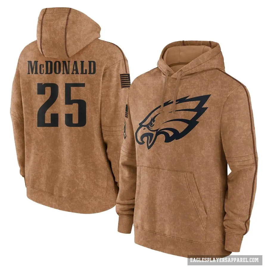 Men's ＃25 Tommy McDonald Philadelphia Eagles Brown 2023 Salute To Service Club Pullover Hoodie