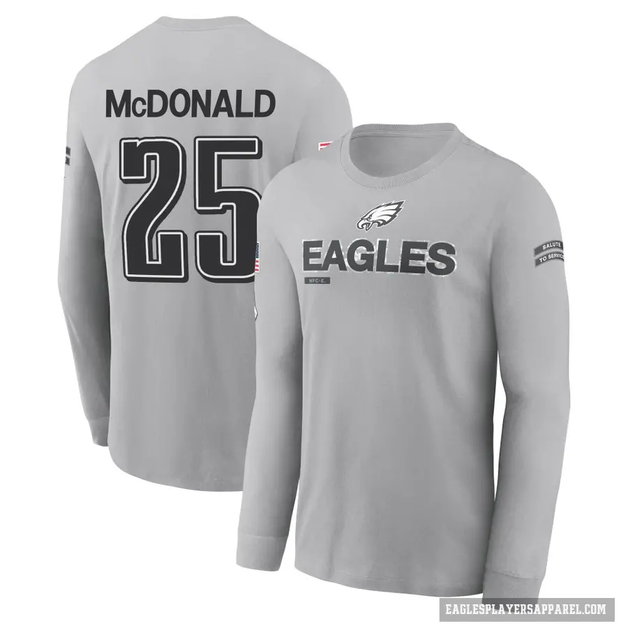 Men's ＃25 Tommy McDonald Philadelphia Eagles Gray 2024 Salute to Service Long Sleeve T-Shirt