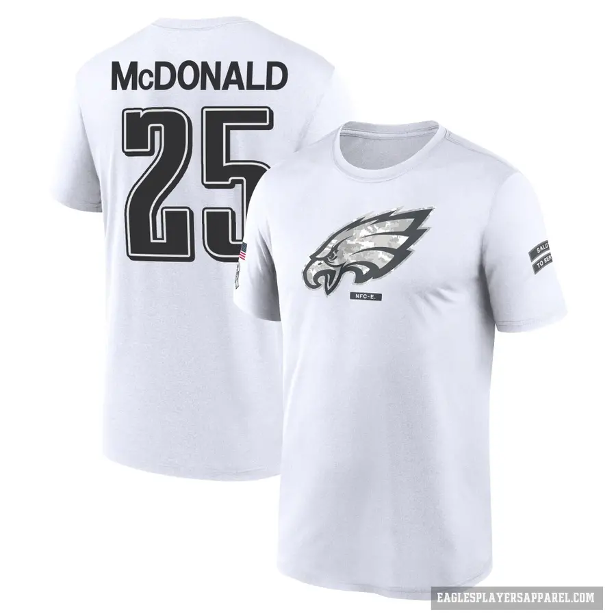 Men's ＃25 Tommy McDonald Philadelphia Eagles White 2024 Salute to Service Performance T-Shirt