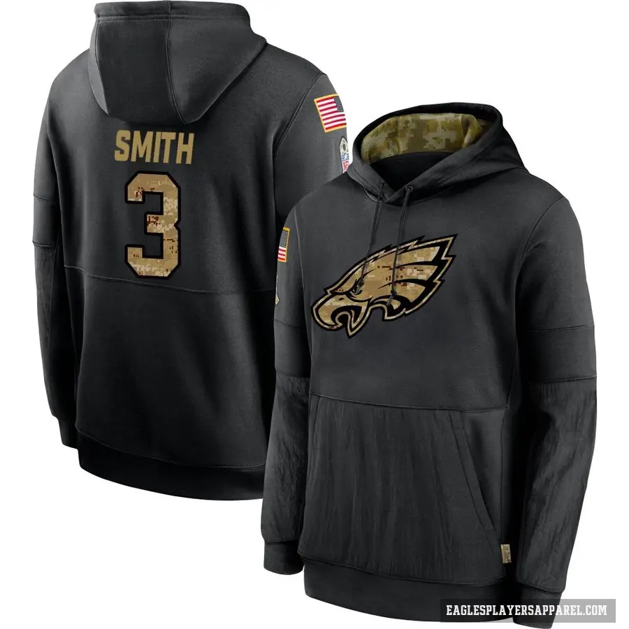 Men's ＃3 Nolan Smith Jr. Philadelphia Eagles Black 2020 Salute to Service Sideline Performance Pullover Hoodie