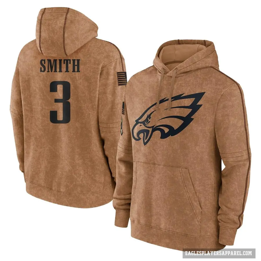 Men's ＃3 Nolan Smith Jr. Philadelphia Eagles Brown 2023 Salute To Service Club Pullover Hoodie