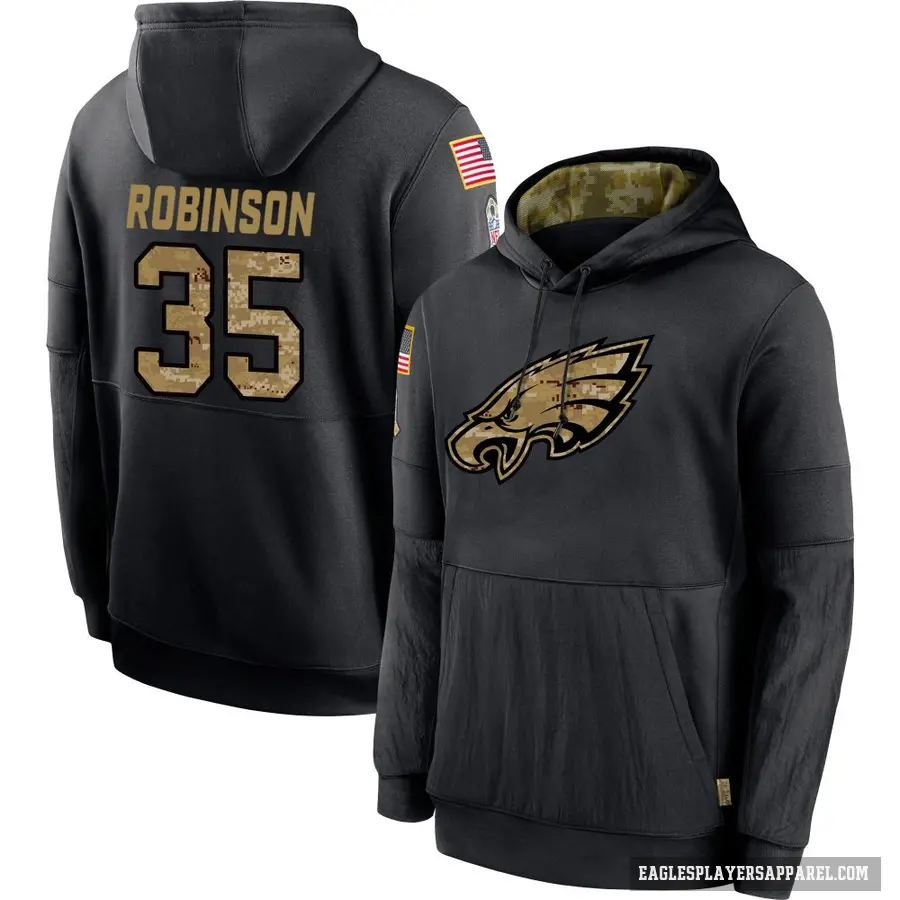 Men's ＃35 Keilan Robinson Philadelphia Eagles Black 2020 Salute to Service Sideline Performance Pullover Hoodie