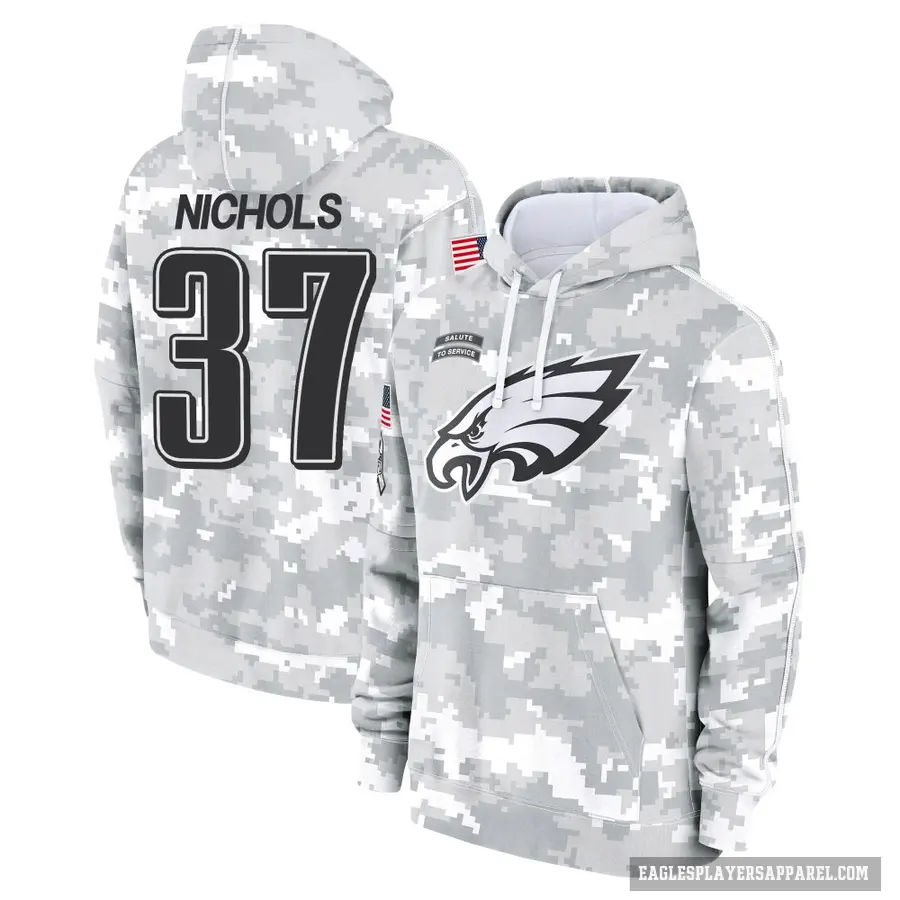 Men's ＃37 Lew Nichols Philadelphia Eagles Arctic Camo 2024 Salute to Service Club Fleece Pullover Hoodie