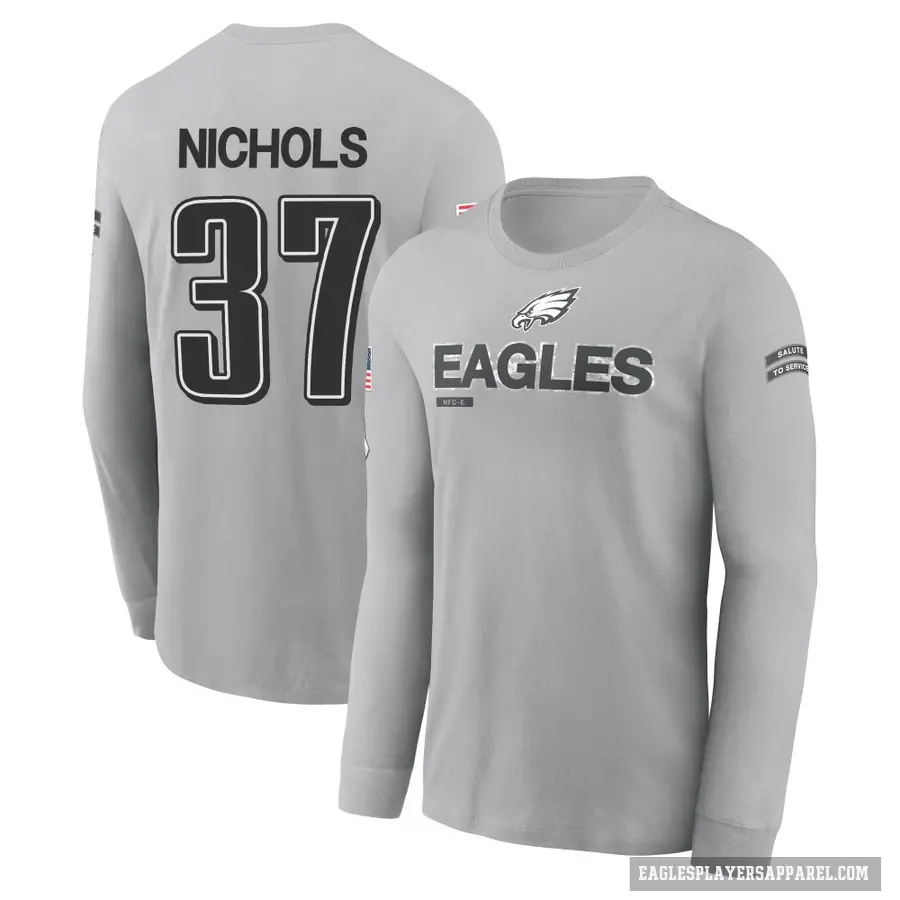 Men's ＃37 Lew Nichols Philadelphia Eagles Gray 2024 Salute to Service Long Sleeve T-Shirt