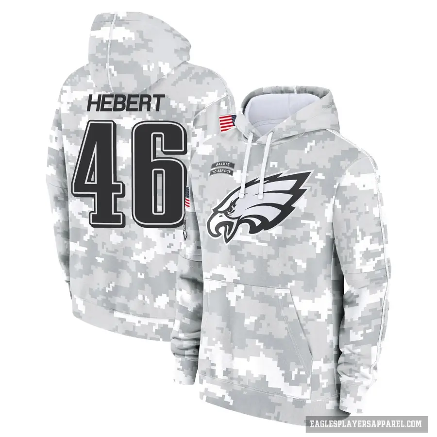 Men's ＃46 Griffin Hebert Philadelphia Eagles Arctic Camo 2024 Salute to Service Club Fleece Pullover Hoodie
