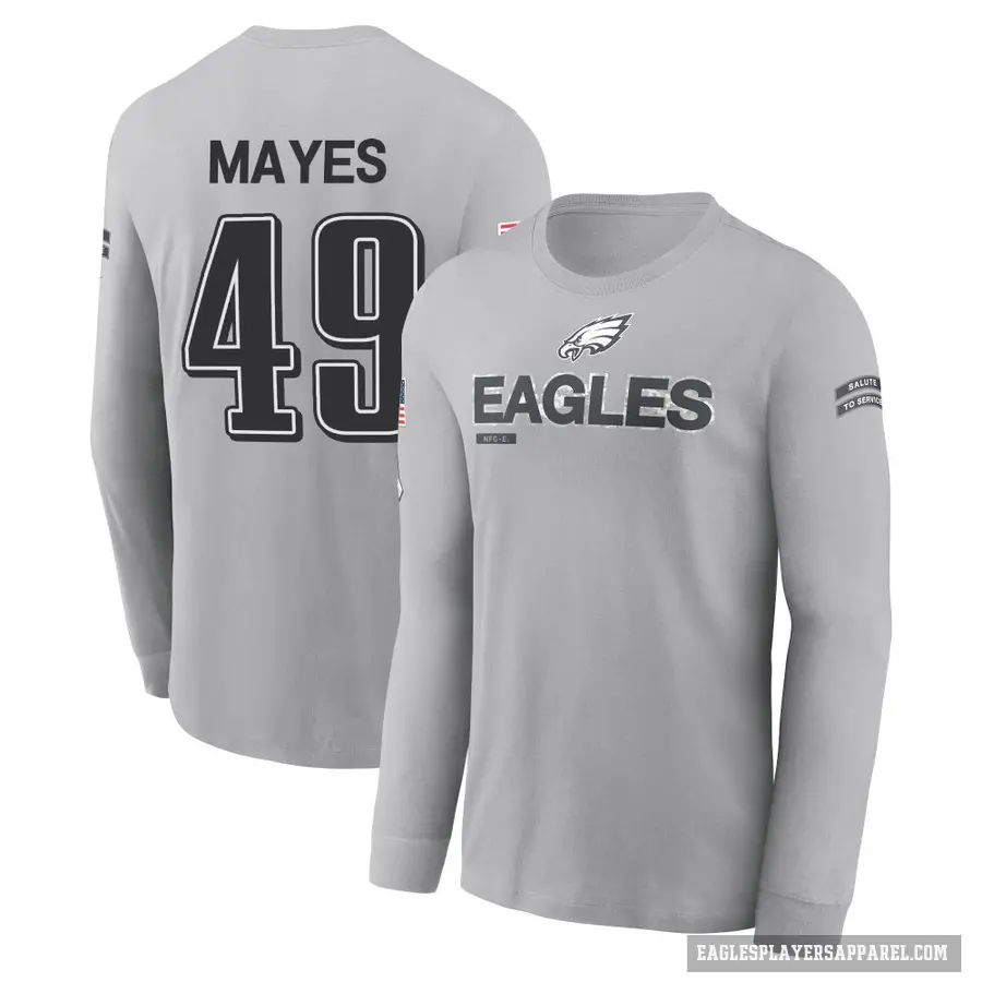 Men's ＃49 BJ Mayes Philadelphia Eagles Gray 2024 Salute to Service Long Sleeve T-Shirt