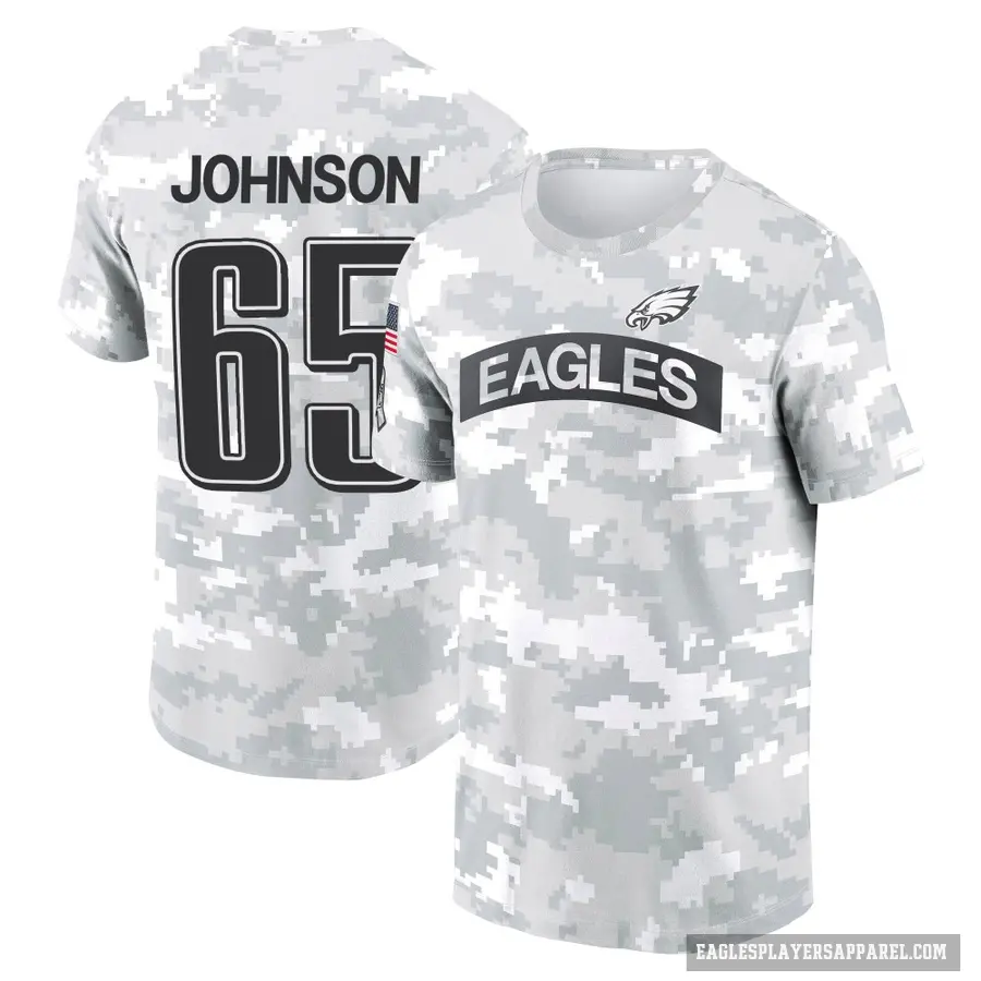 Men's ＃65 Lane Johnson Philadelphia Eagles Camo Arctic 2024 Salute to Service Performance T-Shirt