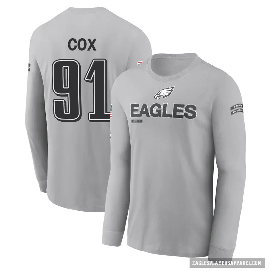 Men's ＃91 Fletcher Cox Philadelphia Eagles Gray 2024 Salute to Service Long Sleeve T-Shirt