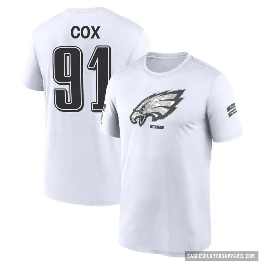 Men's ＃91 Fletcher Cox Philadelphia Eagles White 2024 Salute to Service Performance T-Shirt