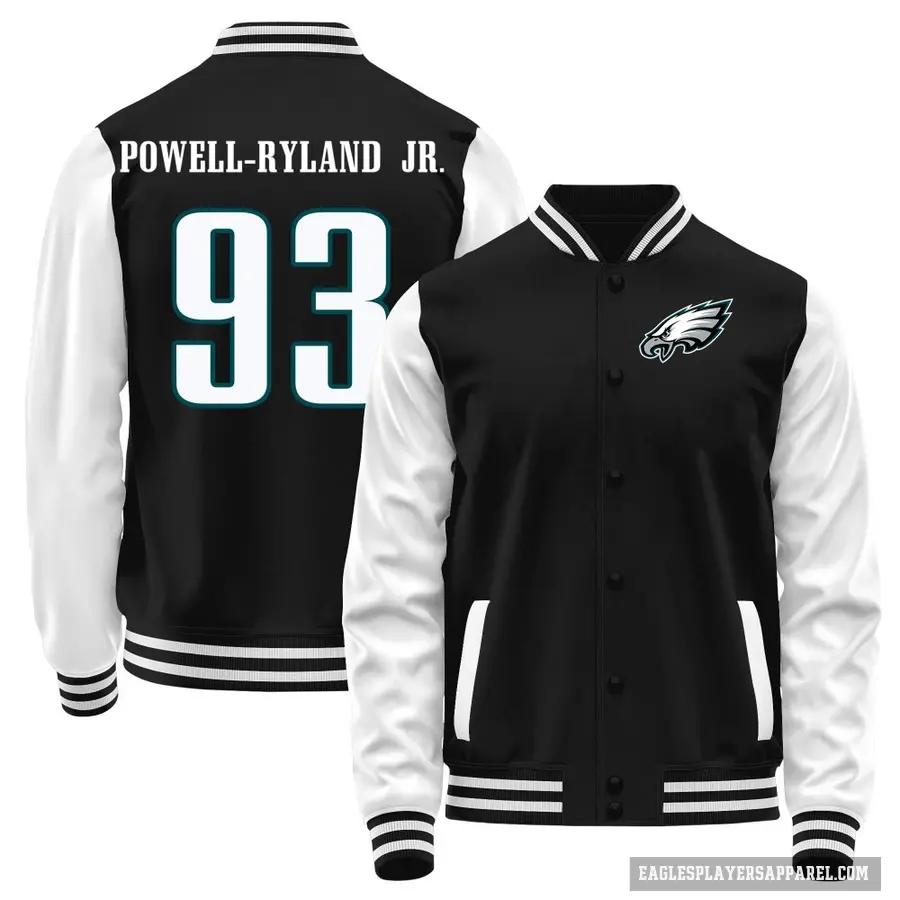 Men's ＃93 Antwaun Powell-Ryland Jr. Philadelphia Eagles Black/White Full-Snap Name & Number Jacket