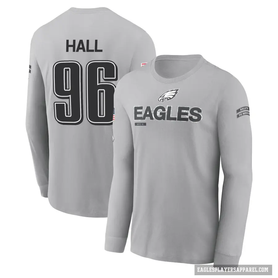 Men's ＃96 Gabe Hall Philadelphia Eagles Gray 2024 Salute to Service Long Sleeve T-Shirt