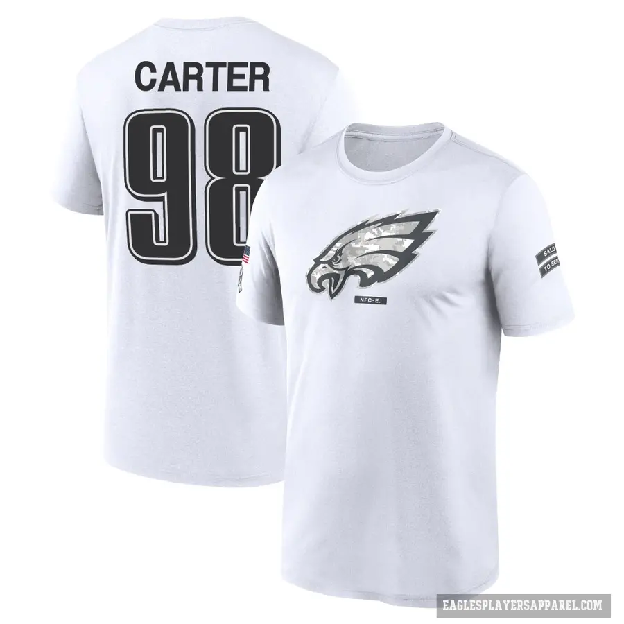 Men's ＃98 Jalen Carter Philadelphia Eagles White 2024 Salute to Service Performance T-Shirt