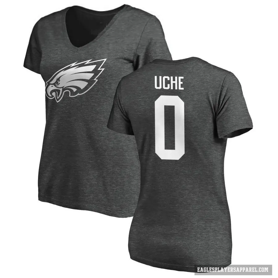 Women's ＃0 Joshua Uche Philadelphia Eagles Ash One Color T-Shirt
