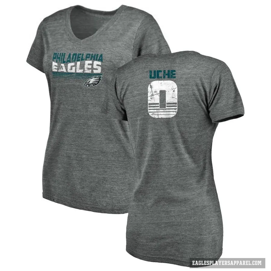 Women's ＃0 Joshua Uche Philadelphia Eagles Gray Retro V-Neck T-Shirt Heathered