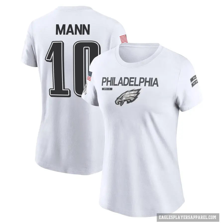 Women's ＃10 Braden Mann Philadelphia Eagles White 2024 Salute to Service Performance T-Shirt