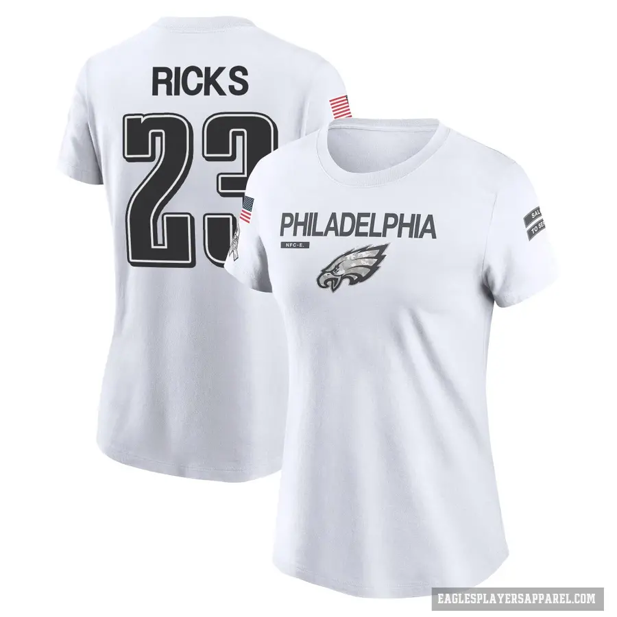 Women's ＃23 Eli Ricks Philadelphia Eagles White 2024 Salute to Service Performance T-Shirt