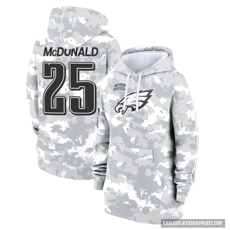 Women's ＃25 Tommy McDonald Philadelphia Eagles Arctic Camo 2024 Salute to Service Club Fleece Pullover Hoodie