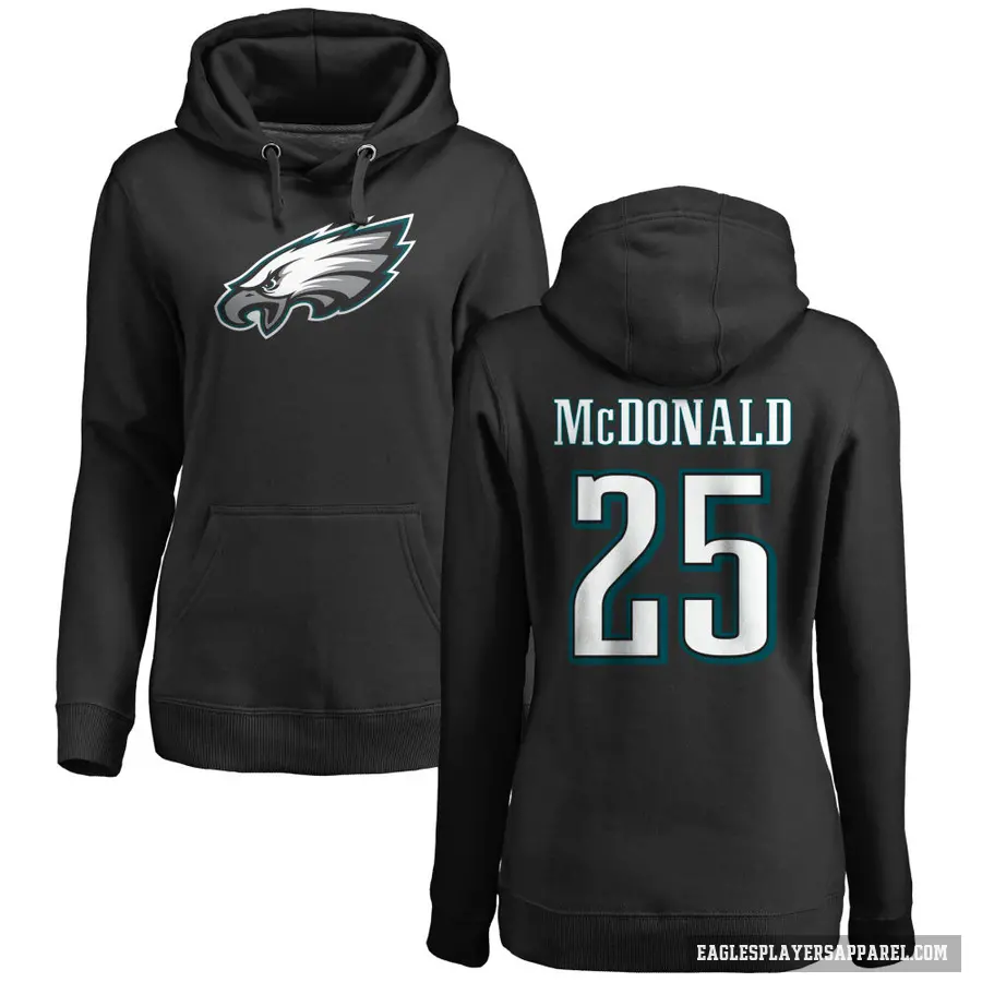 Women's ＃25 Tommy McDonald Philadelphia Eagles Black Pro Line Name & Number Logo Pullover Hoodie
