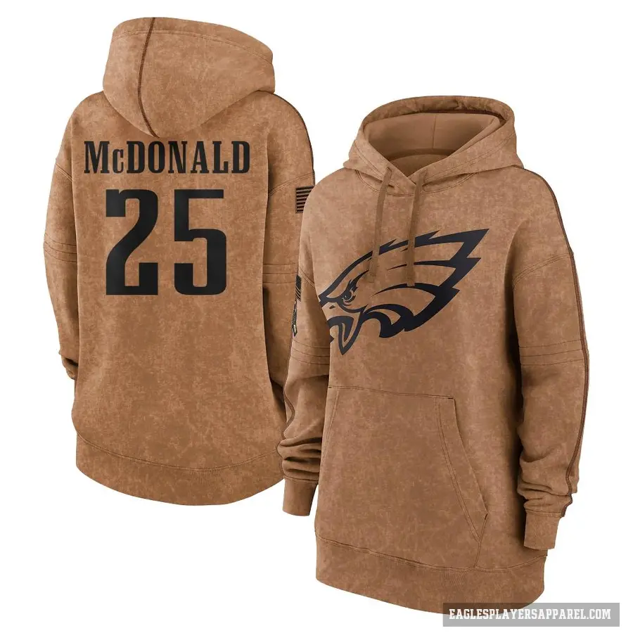 Women's ＃25 Tommy McDonald Philadelphia Eagles Brown 2023 Salute To Service Pullover Hoodie