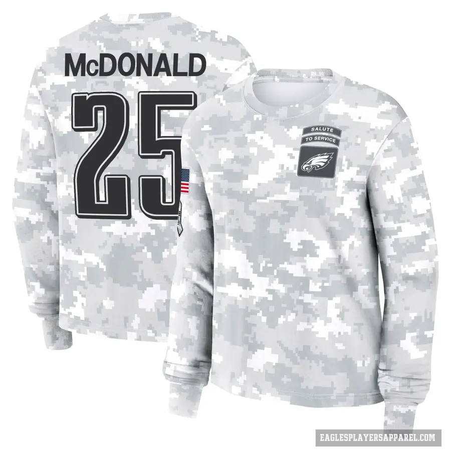Women's ＃25 Tommy McDonald Philadelphia Eagles Camo Arctic 2024 Salute to Service Long Sleeve T-Shirt
