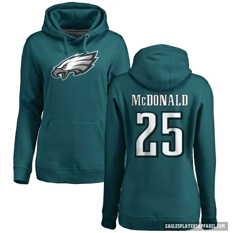 Women's ＃25 Tommy McDonald Philadelphia Eagles Green Pro Line by Branded Name & Number Pullover Hoodie