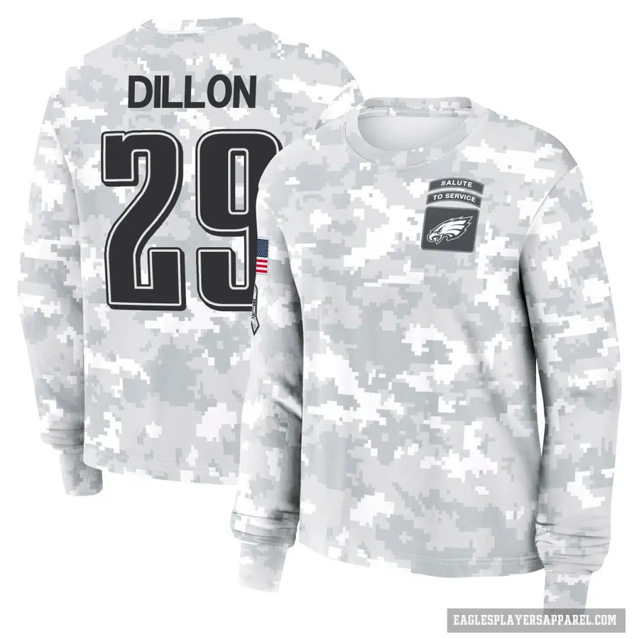 Women's ＃29 AJ Dillon Philadelphia Eagles Camo Arctic 2024 Salute to Service Long Sleeve T-Shirt