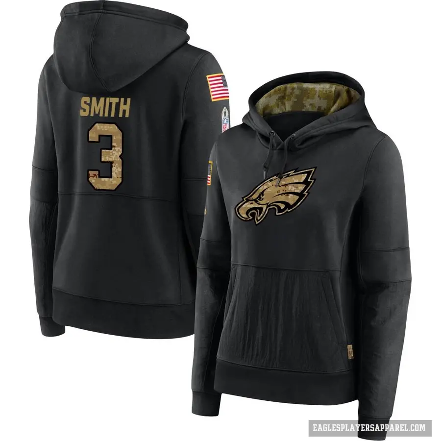 Women's ＃3 Nolan Smith Jr. Philadelphia Eagles Black 2020 Salute to Service Sideline Performance Pullover Hoodie