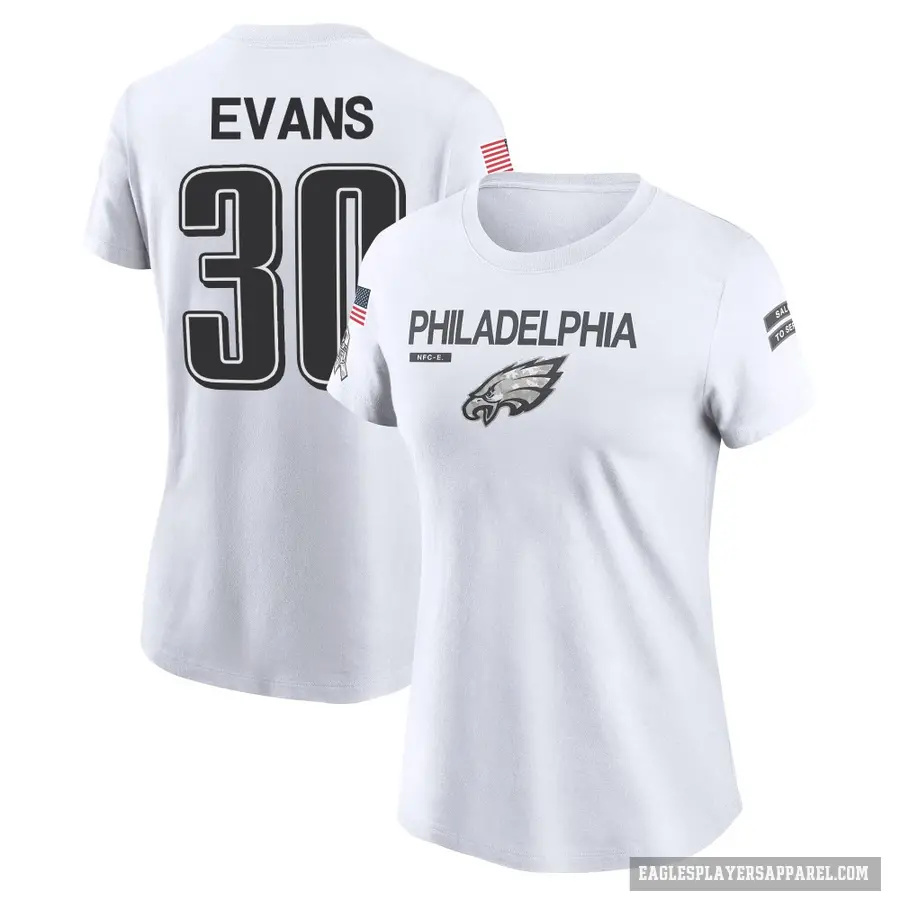 Women's ＃30 Justin Evans Philadelphia Eagles White 2024 Salute to Service Performance T-Shirt