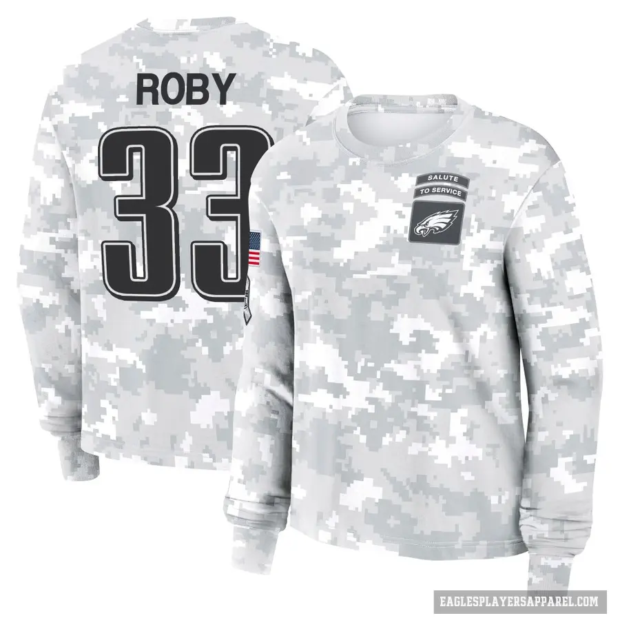 Women's ＃33 Bradley Roby Philadelphia Eagles Camo Arctic 2024 Salute to Service Long Sleeve T-Shirt