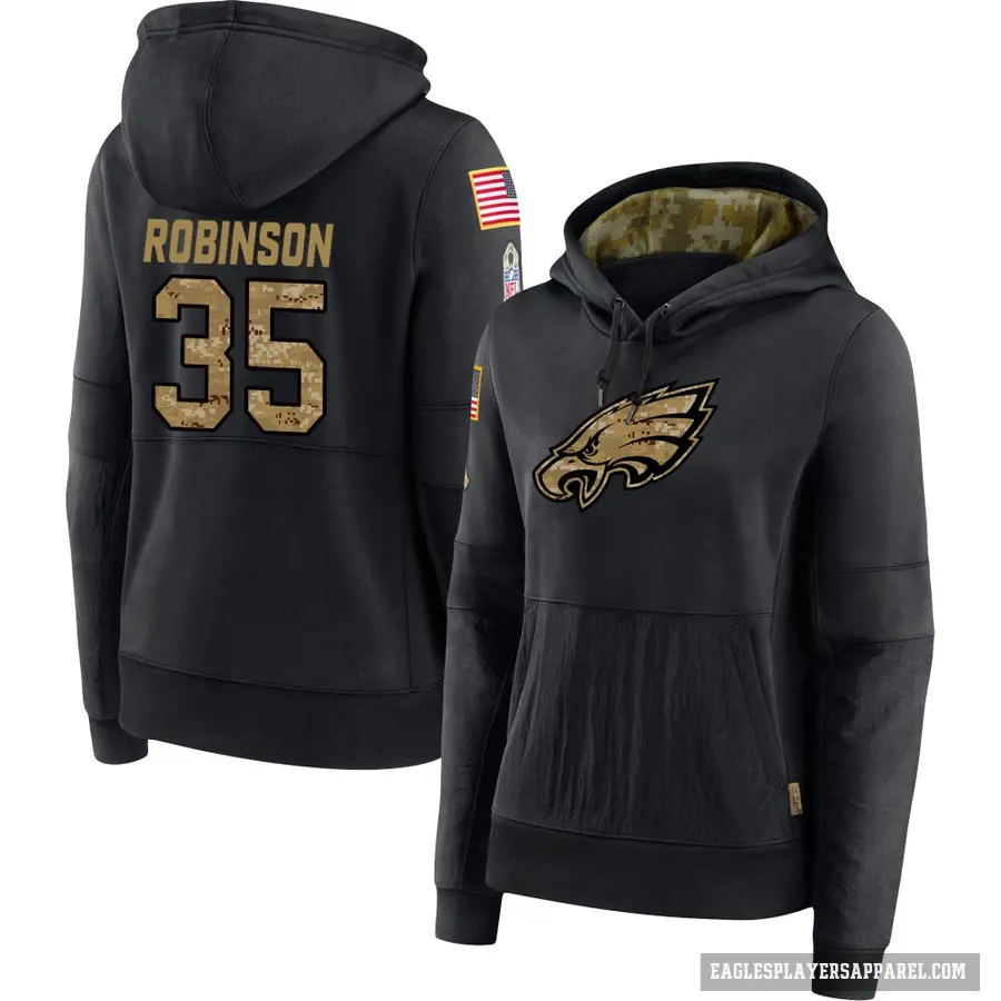 Women's ＃35 Keilan Robinson Philadelphia Eagles Black 2020 Salute to Service Sideline Performance Pullover Hoodie