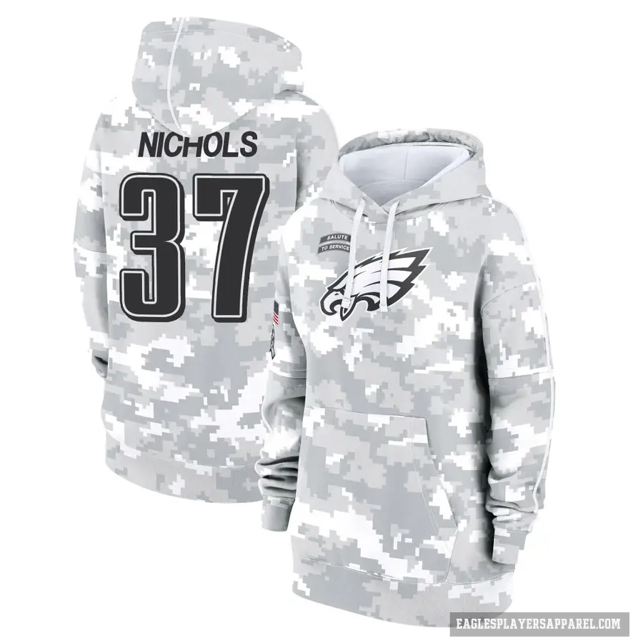 Women's ＃37 Lew Nichols Philadelphia Eagles Arctic Camo 2024 Salute to Service Club Fleece Pullover Hoodie