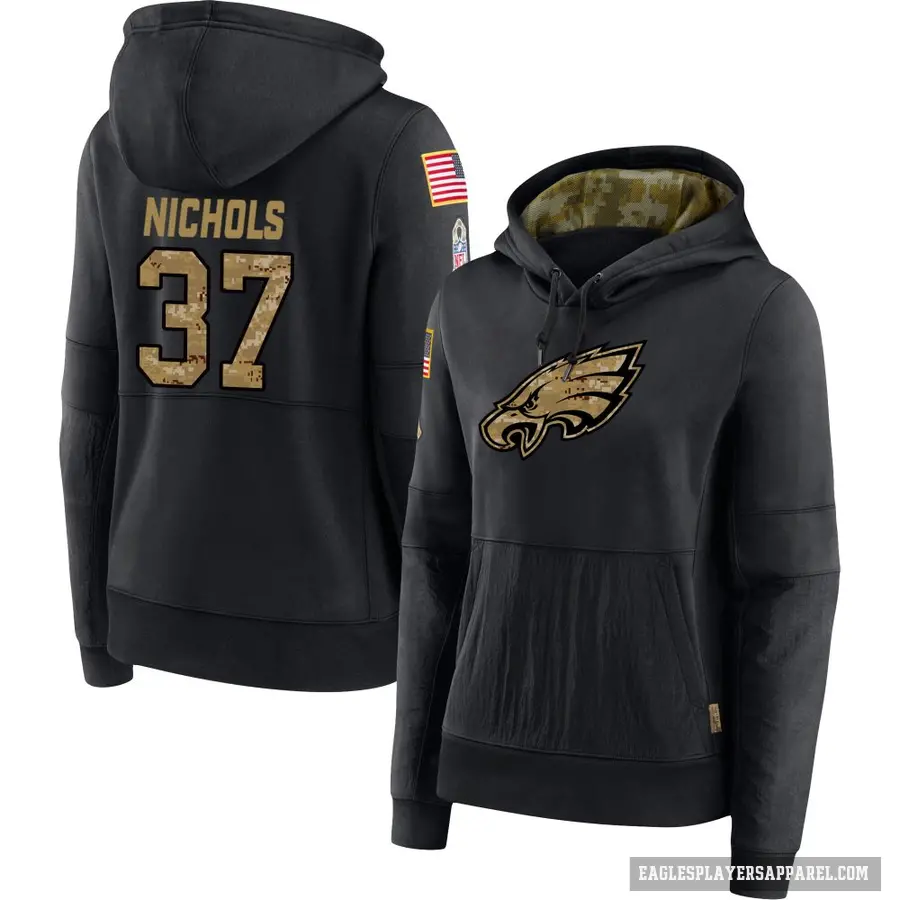Women's ＃37 Lew Nichols Philadelphia Eagles Black 2020 Salute to Service Sideline Performance Pullover Hoodie