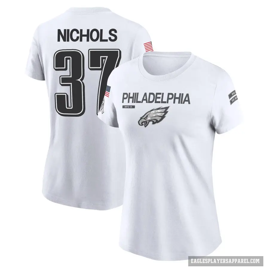 Women's ＃37 Lew Nichols Philadelphia Eagles White 2024 Salute to Service Performance T-Shirt