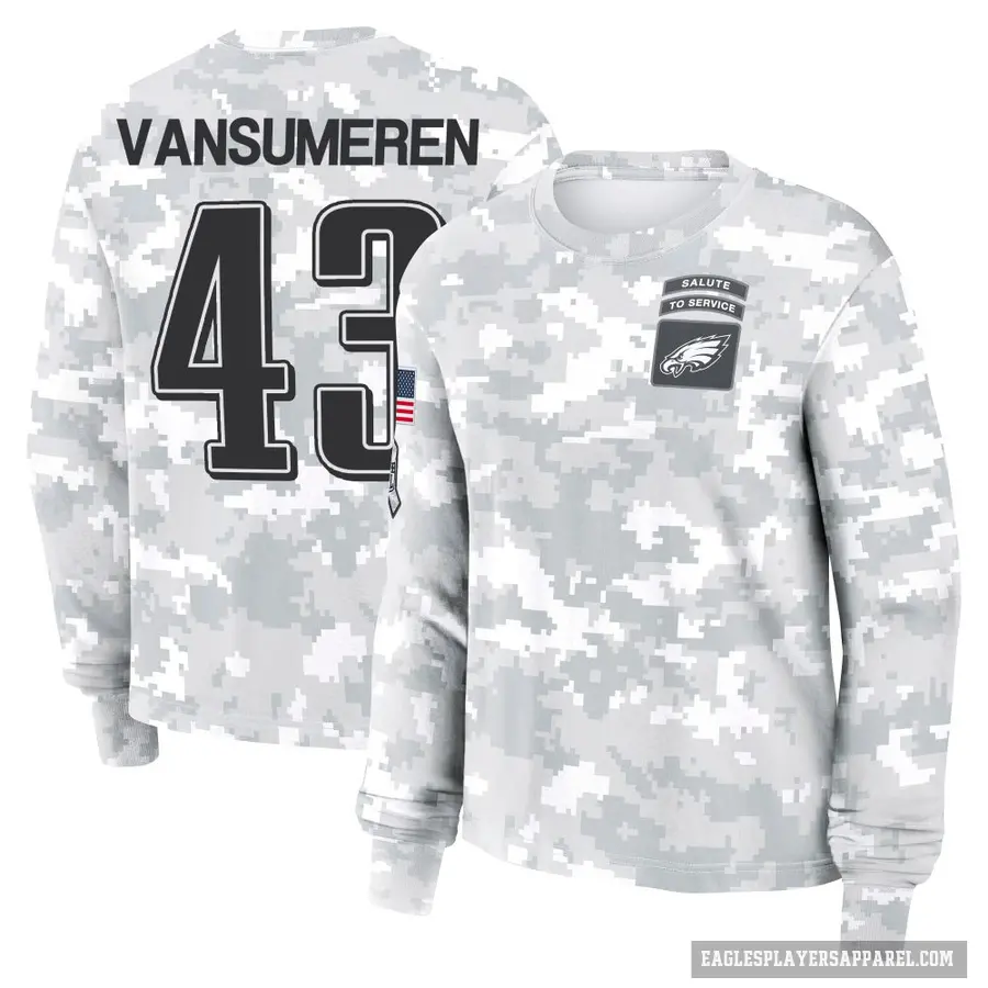 Women's ＃43 Ben VanSumeren Philadelphia Eagles Camo Arctic 2024 Salute to Service Long Sleeve T-Shirt