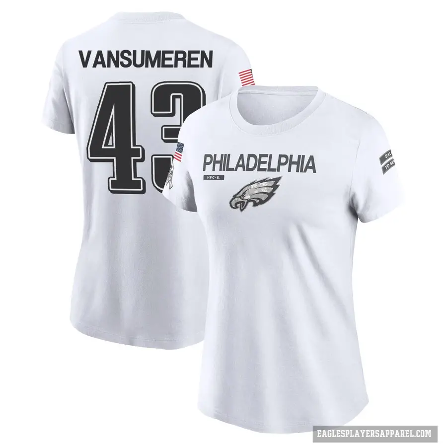 Women's ＃43 Ben VanSumeren Philadelphia Eagles White 2024 Salute to Service Performance T-Shirt