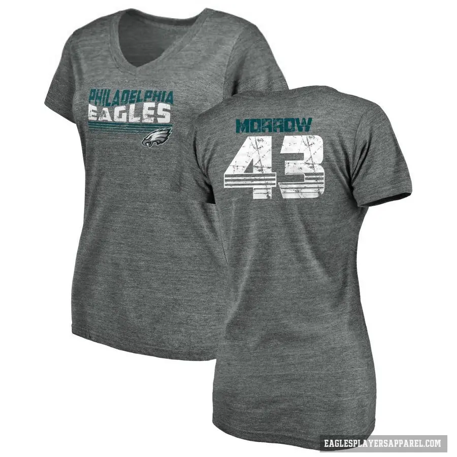 Women's ＃43 Nicholas Morrow Philadelphia Eagles Gray Retro V-Neck T-Shirt Heathered