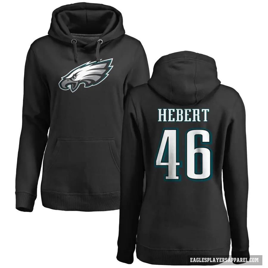 Women's ＃46 Griffin Hebert Philadelphia Eagles Black Pro Line Name & Number Logo Pullover Hoodie