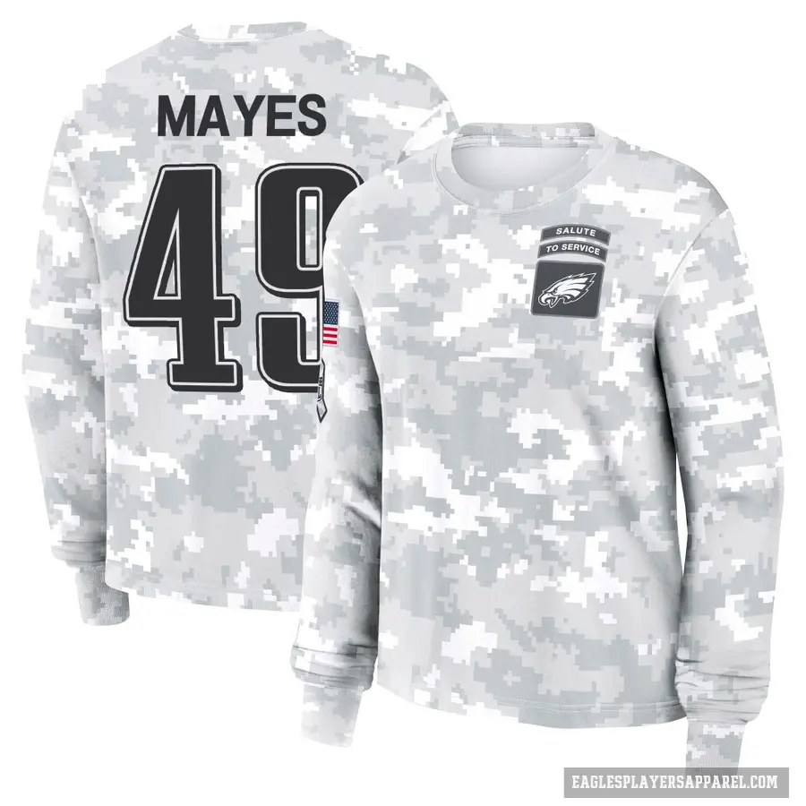 Women's ＃49 BJ Mayes Philadelphia Eagles Camo Arctic 2024 Salute to Service Long Sleeve T-Shirt