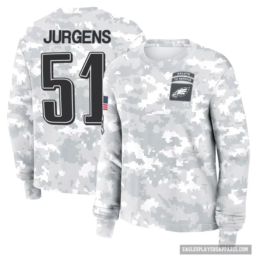 Women's ＃51 Cam Jurgens Philadelphia Eagles Camo Arctic 2024 Salute to Service Long Sleeve T-Shirt