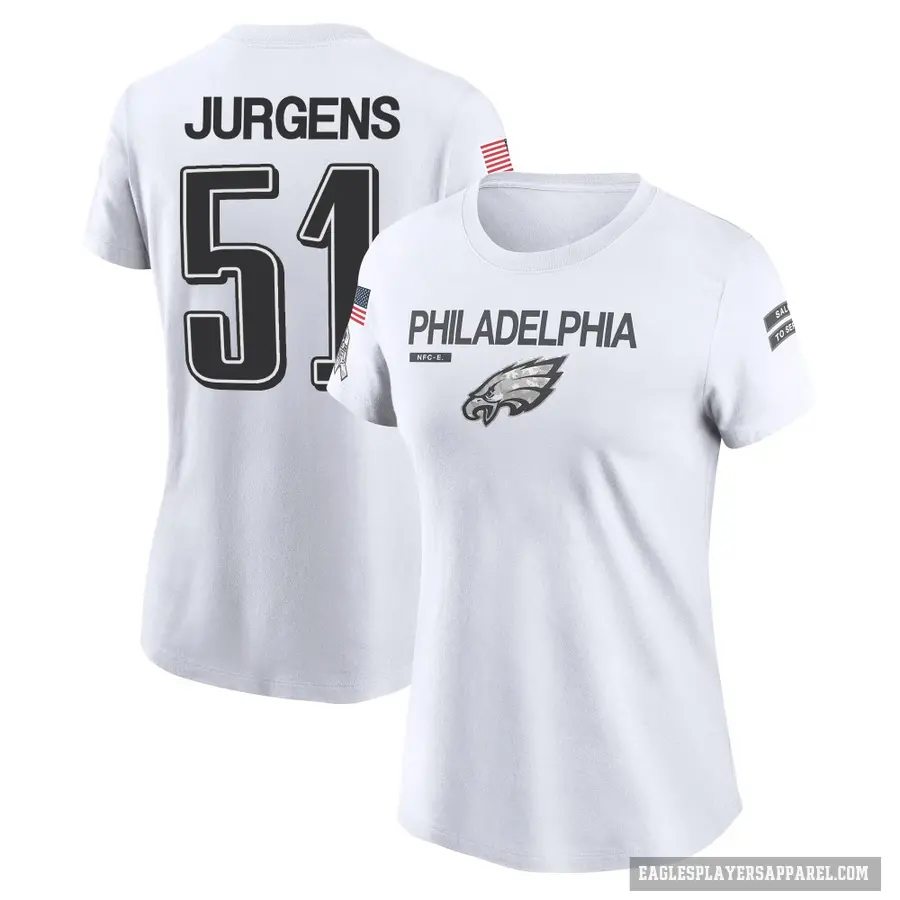 Women's ＃51 Cam Jurgens Philadelphia Eagles White 2024 Salute to Service Performance T-Shirt