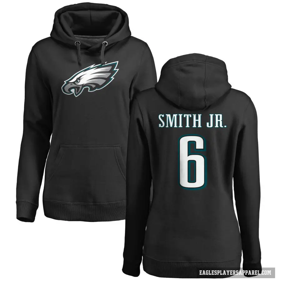 Women's ＃6 DeVonta Smith Philadelphia Eagles Black Pro Line Name & Number Logo Pullover Hoodie