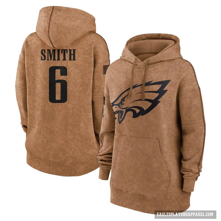 Women's ＃6 DeVonta Smith Philadelphia Eagles Brown 2023 Salute To Service Pullover Hoodie