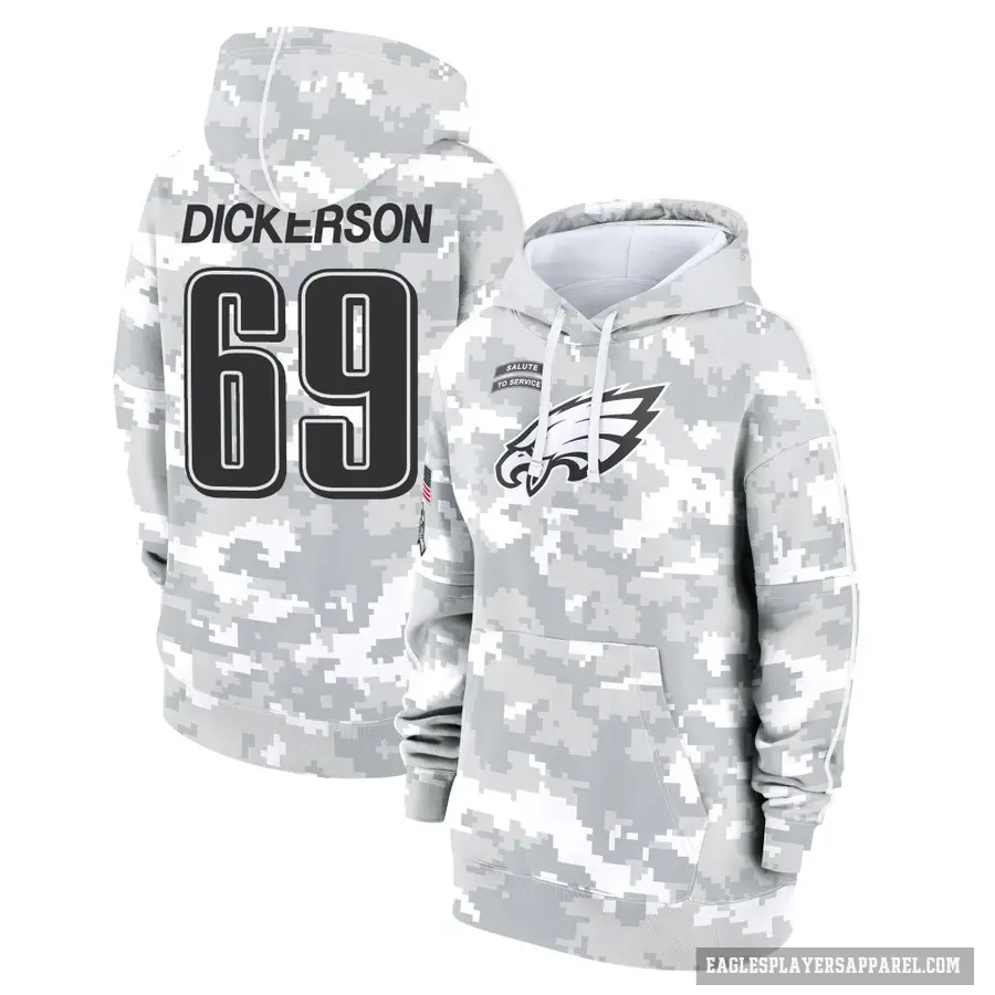 Women's ＃69 Landon Dickerson Philadelphia Eagles Arctic Camo 2024 Salute to Service Club Fleece Pullover Hoodie